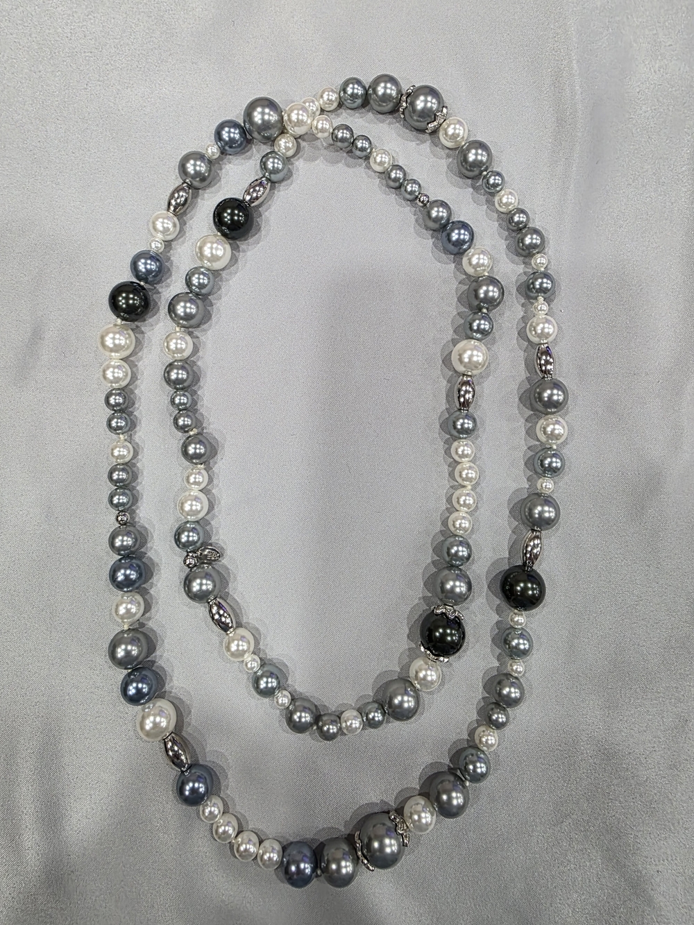 Long Strand Gray and White Pearl Necklace - Brand New
